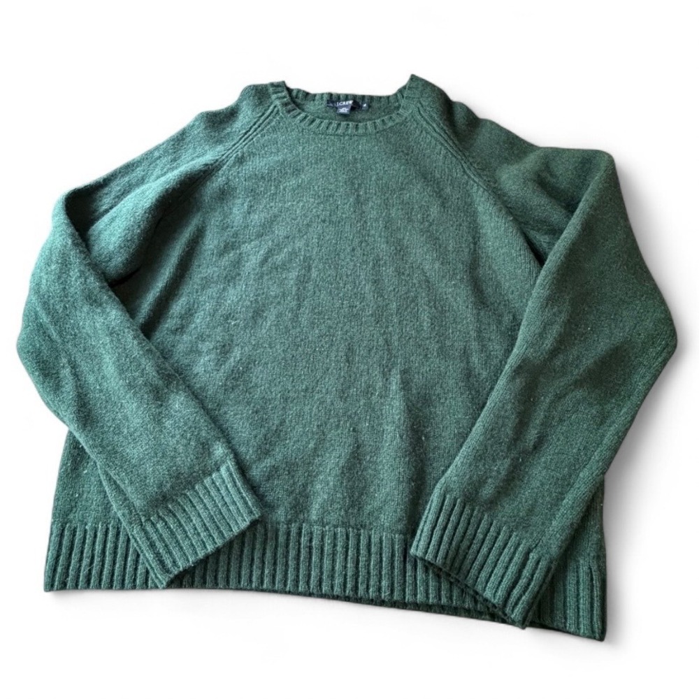 J.Crew 100% Lambswool Crewneck Sweater Green XL Classic Preppy Winter